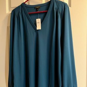 NWT Ann Taylor teal long sleeve blouse